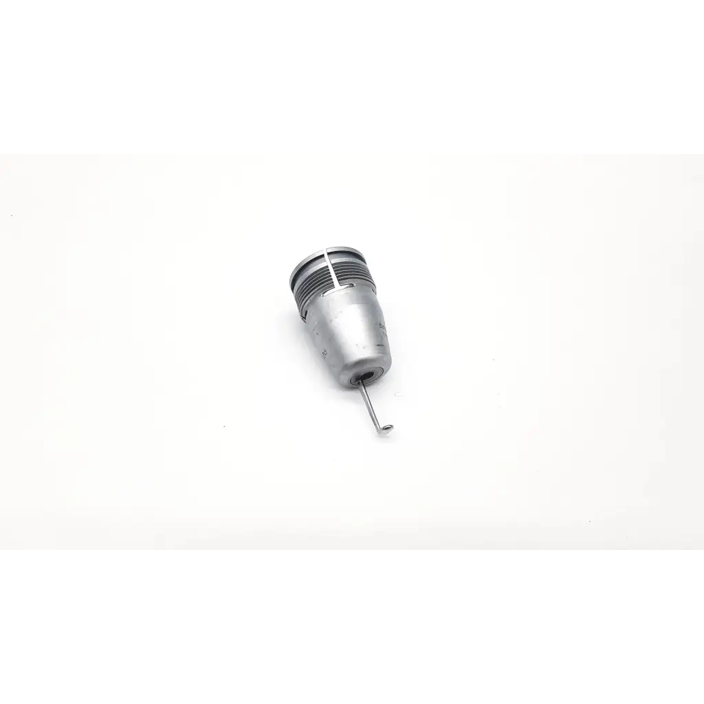 Silver metallic cylindrical 3m c202 surgical dura guard component with threaded top and thin protruding pin