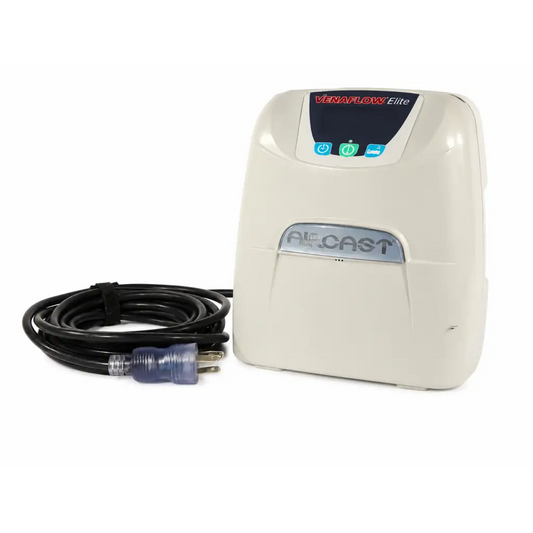 Cream-colored aircast venaflow elite compression pump with silver branding in a sleek rectangular design