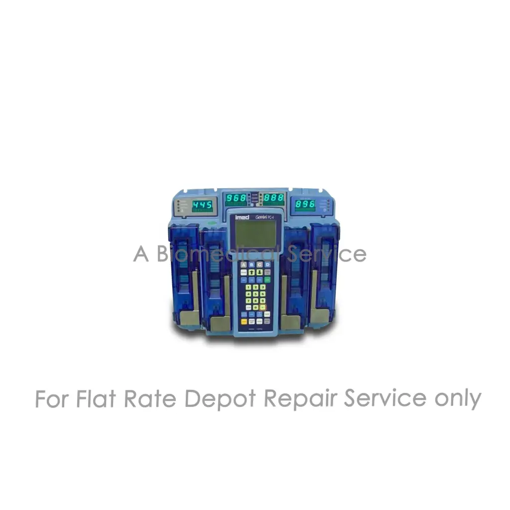 Blue alaris imed gemini medical infusion pump with digital display and keypad for repair service of medical equipment