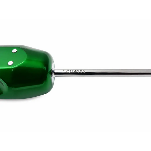 Arthrex ar-1386 green-handle surgical instrument with metallic shaft and engraved serial number in medical equipment use