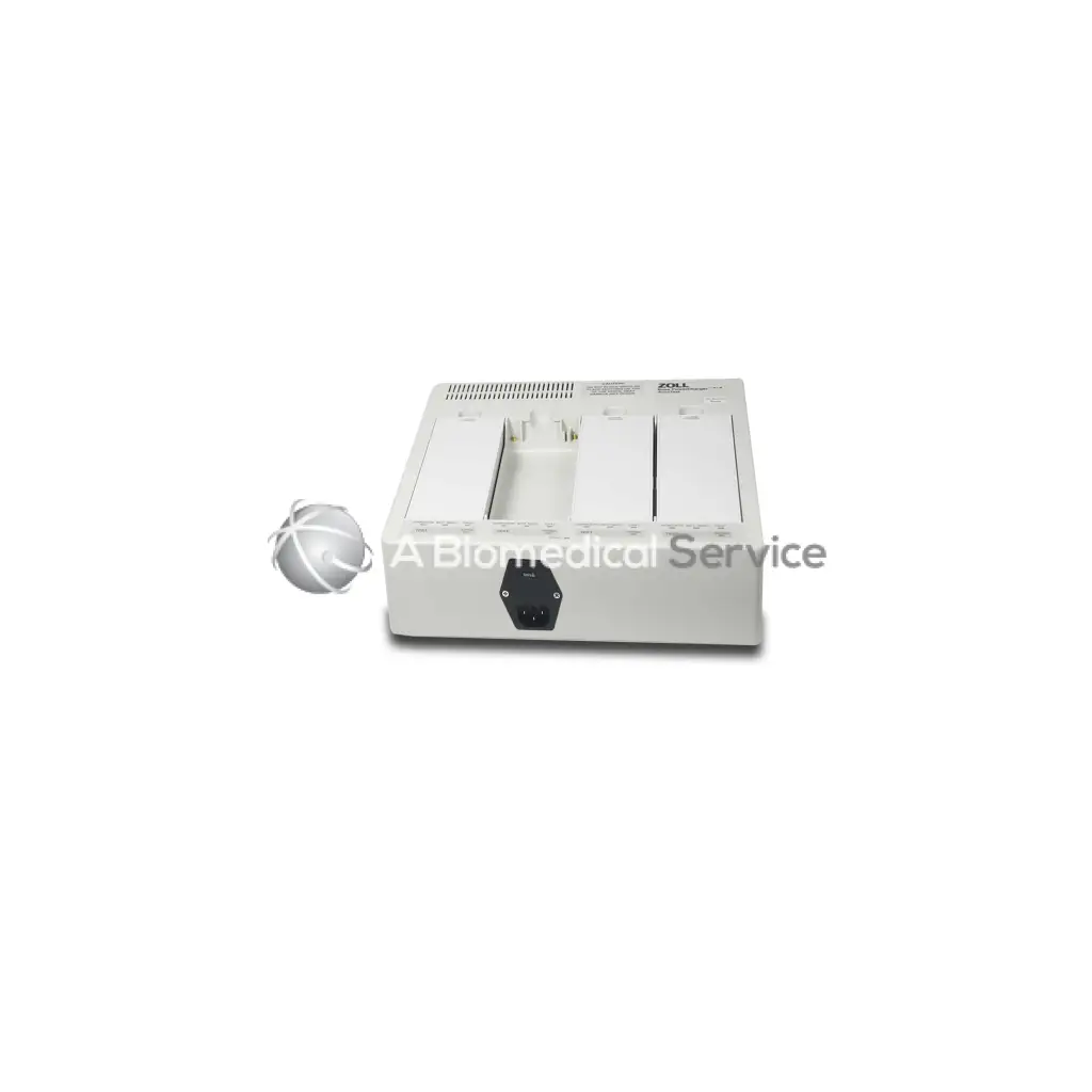 White rectangular base power charger 4x4 with three vertical slots and black power port on the front panel