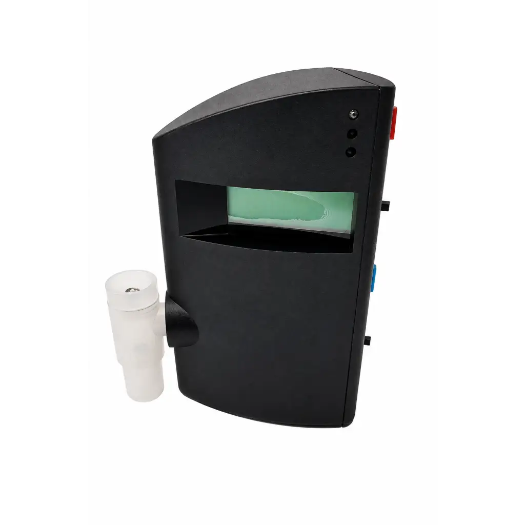 Black bedfont micro smokerlyzer biomed certified breath co monitor with green display and white cylindrical attachment