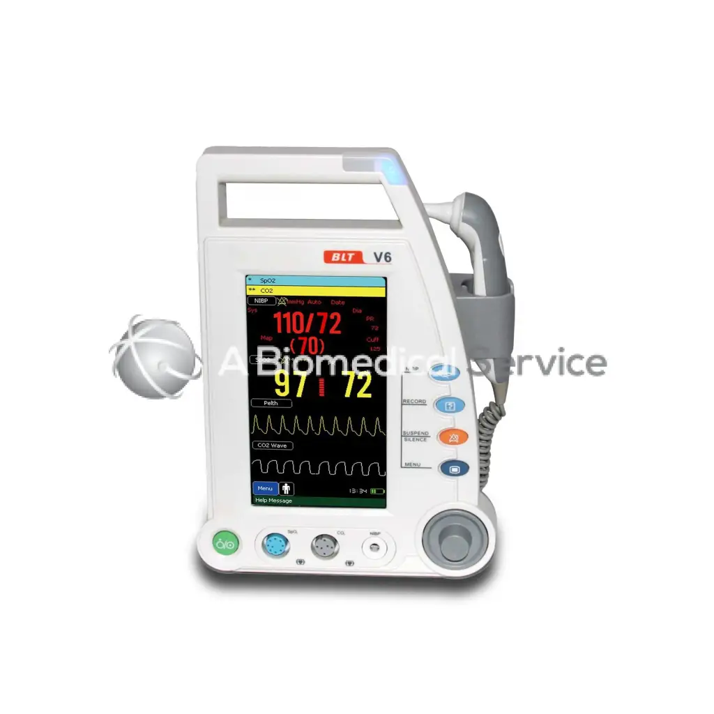 White biolight blt v6 patient monitor with digital display showing vital signs for biomedical service use