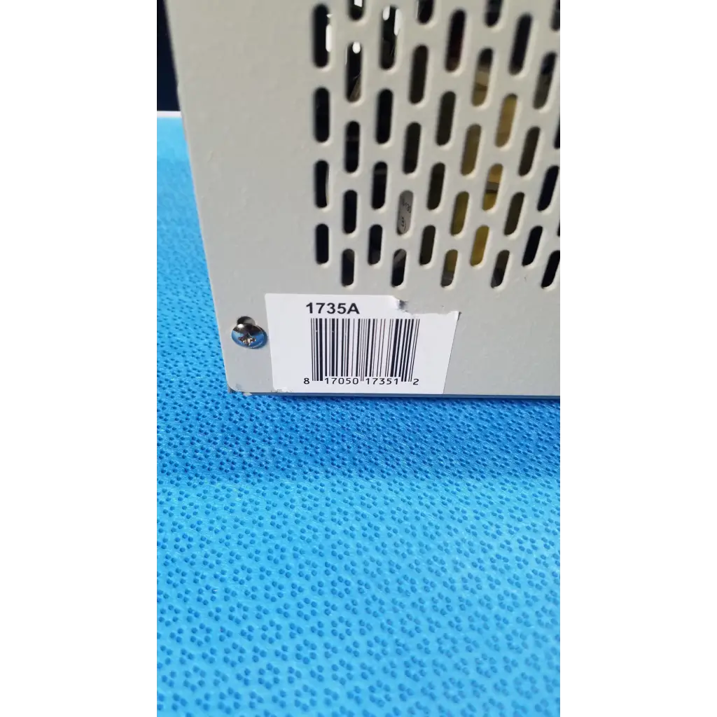 Gray perforated metal digital dc power supply bk precision 1735a 30v with barcode label and 115v 60hz input