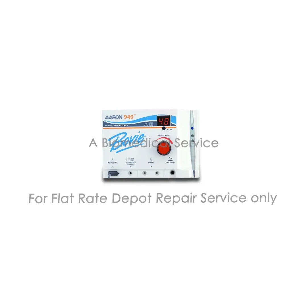 White bovie aaron 940 electrosurgical unit with red power button and digital display for medical equipment repair service
