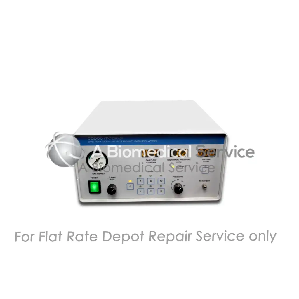 White rectangular Cabot Medical System 3000 medical equipment with blue label and control panel for flat-rate repair service