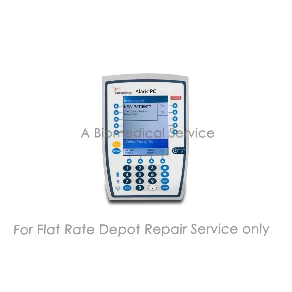 White and blue cardinalhealth alaris pc medical infusion pump with touchscreen showing patient data for carefusion alaris pcu repair service