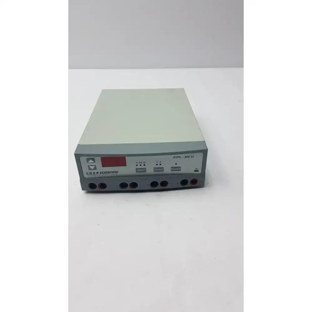 Gray rectangular electrophoresis power supply with red digital display and multiple input ports cbs scientific eps-300 iiv 300v