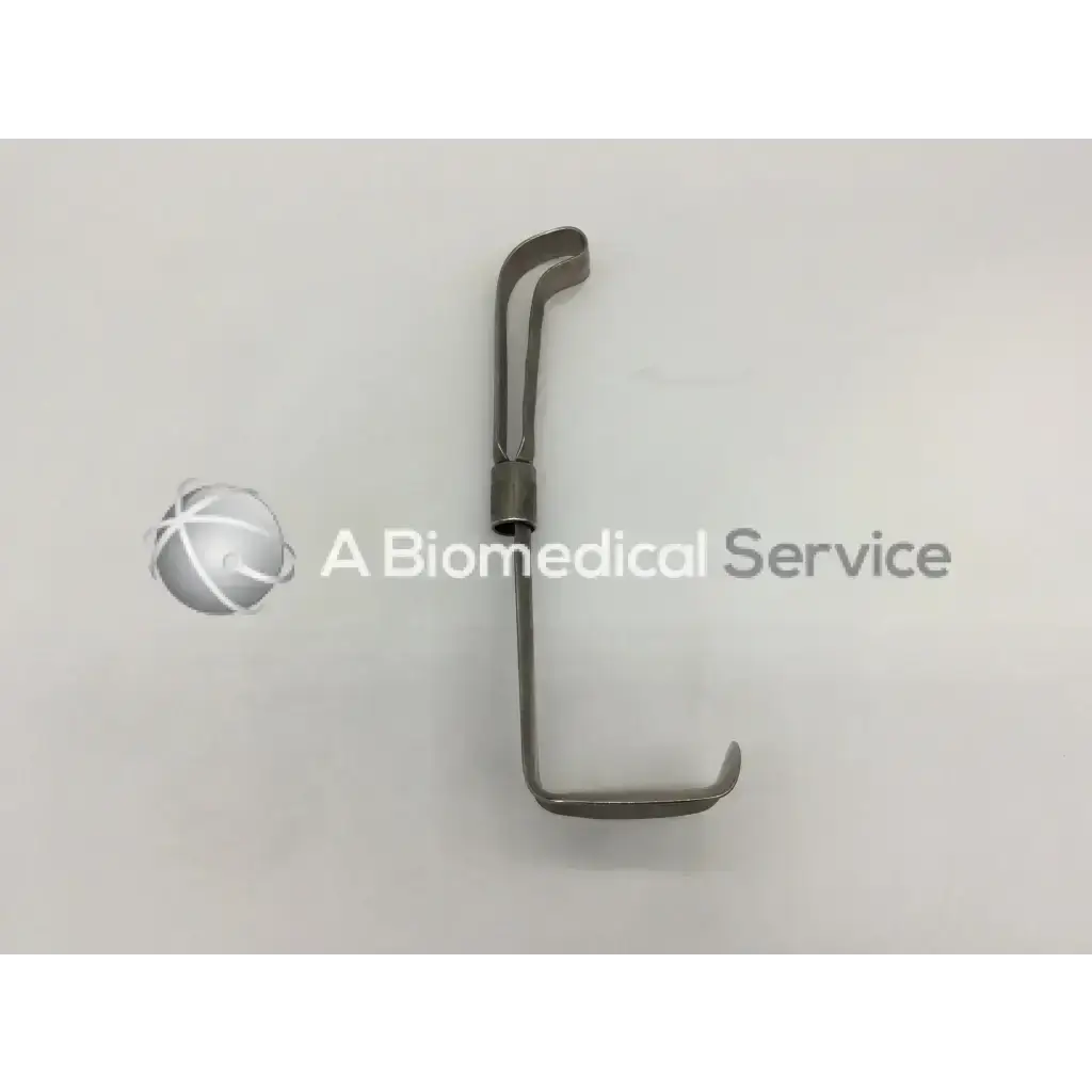 Stainless steel codman 50-4112 surgical retractor with curved l-shaped design and central pivot point for surgery