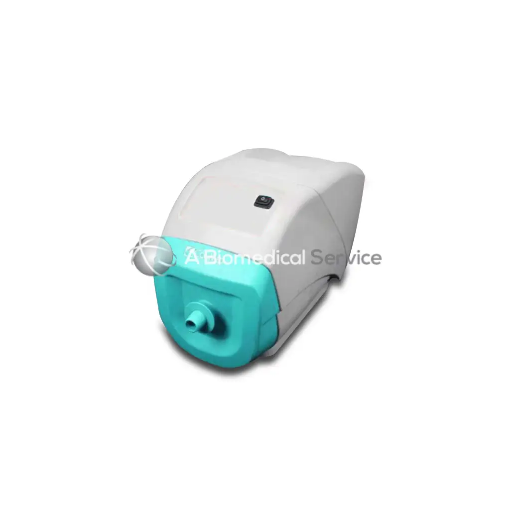 Conmed Aer Defense electrosurgical unit with a sleek white and teal plastic body and black power button on top