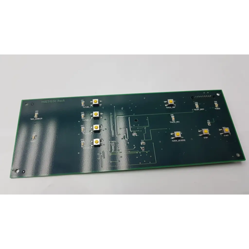 Green rectangular control interface circuit board pcb 140e51030 rev a with yellow leds and 540k00180 chip