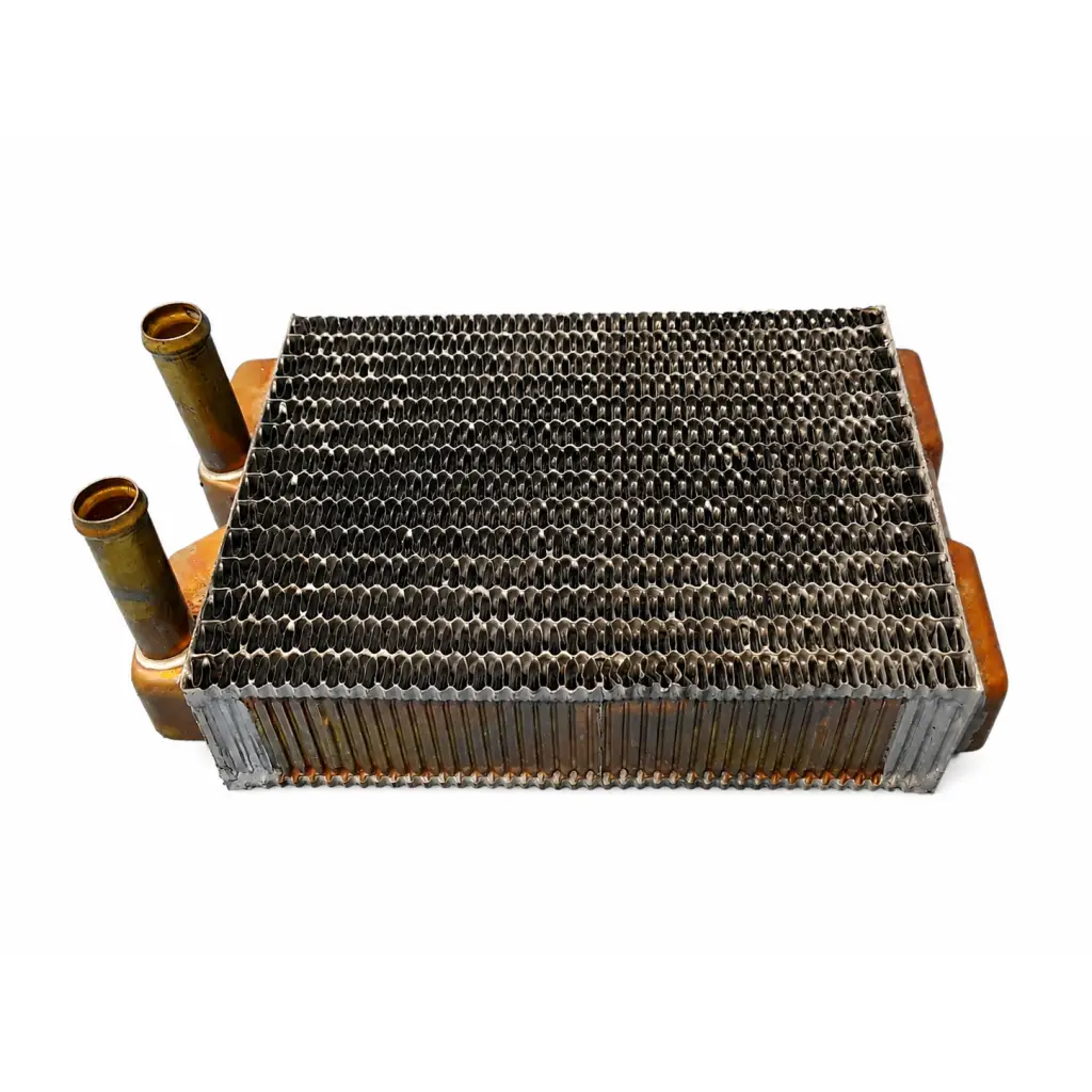 Rusty copper and steel automotive radiator core with honeycomb fins in copper and aluminum heat exchanger coil biomed certified