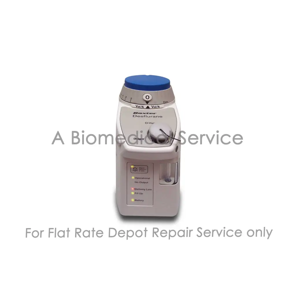 Baxter d-vent desflurane anesthesia delivery system with blue top and gray body for drager d vapor repair service medical equipment