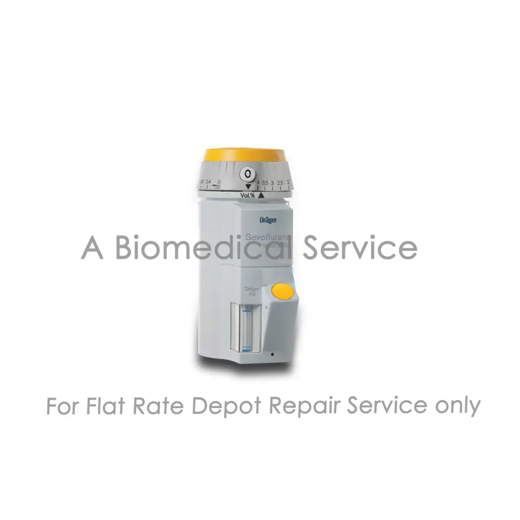 Gray and yellow drager vapor 2000 sevoflurane vaporizer with percentage dial for medical equipment flat-rate repair service