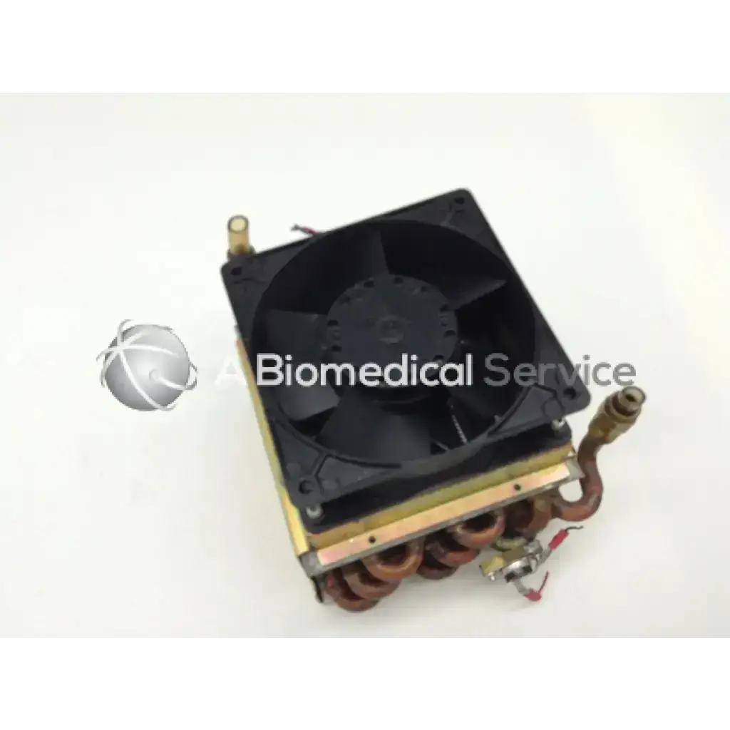 Black rectangular ebm pope w2s110-a015-39 fan 115v~20w with copper heat pipes and brass-colored mounting brackets