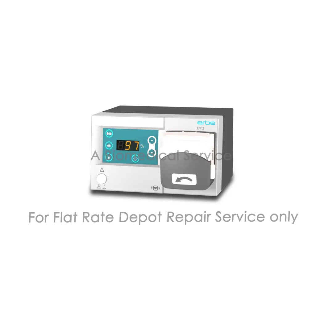 White and gray erbe eip 2 irrigation pump medical equipment with digital display showing 97 percent for flat-rate repair service