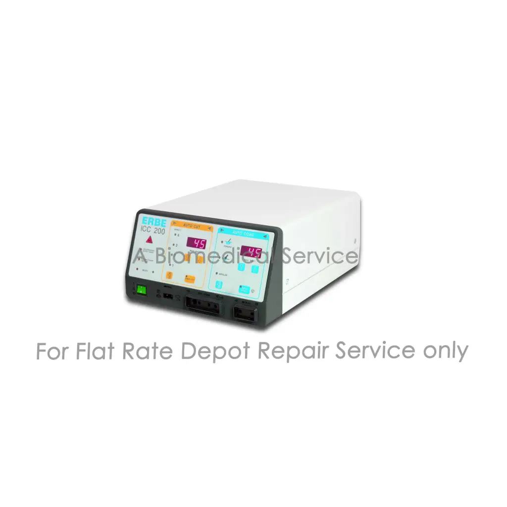 White erbe icd 200 electrosurgical unit with digital display and control buttons for medical equipment repair service
