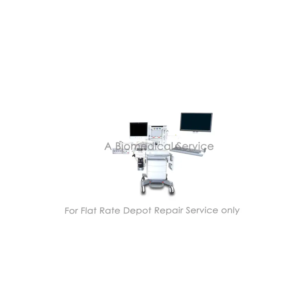 White ge care-station 650 medical equipment with two monitors on wheeled cart for flat-rate repair service