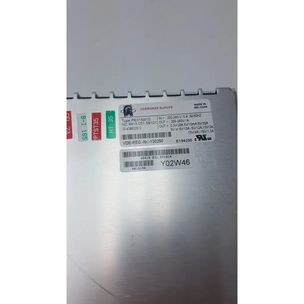 Silver metallic pro vingmed mitra dc power supply pe3159 with printed labels and barcode for GE vivid 7 pro