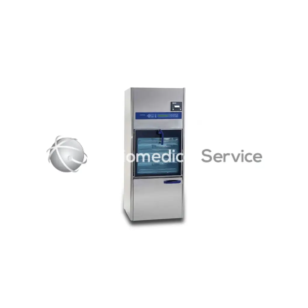 Getinge 46 series stainless steel medical sterilizer with blue digital display and transparent door for washer disinfection