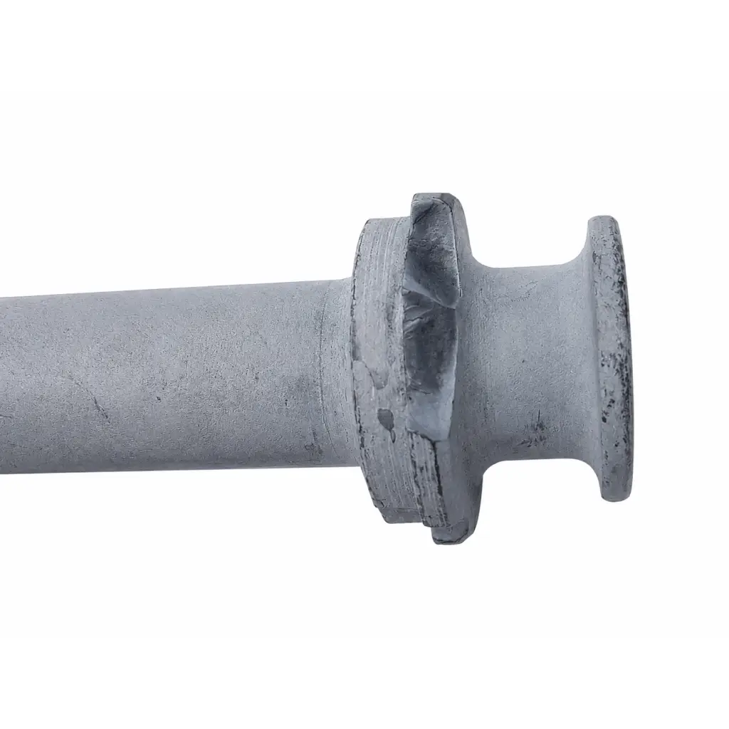 Gray metallic medical instrument attachment with flanged end showing wear texture product