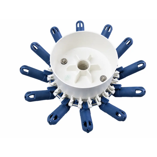 Helmer 450001-C blue and white plastic centrifuge rotor assembly with 12-place handle-like arms for biomed use