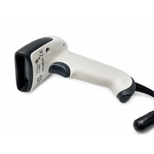 Honeywell adaptus 3800g barcode scanner handheld ergonomic white and black design with coiled cable