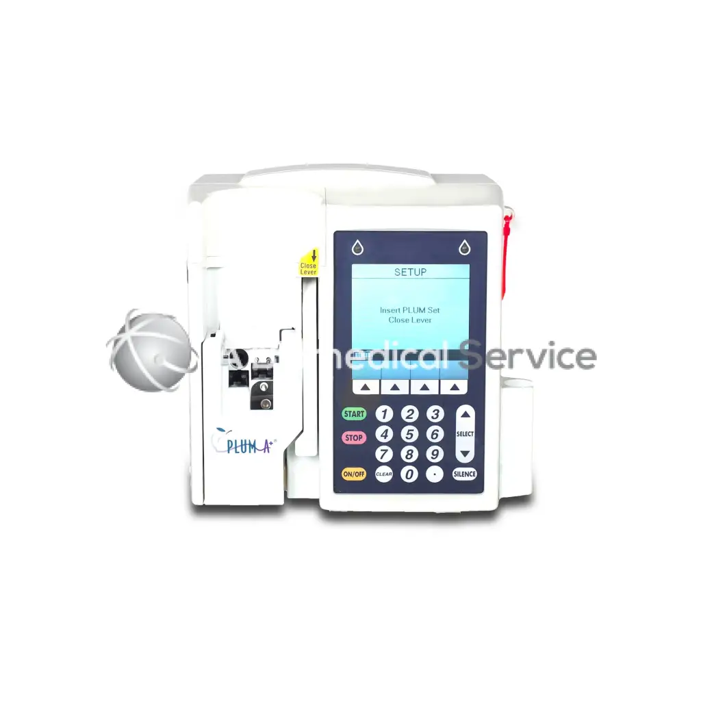 White Hospira plum A+ infusion pump with digital display and keypad for precise biomedical service use