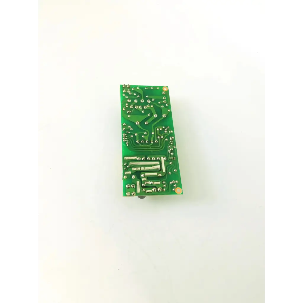Green rectangular hsv-12-50l control board with silver soldered components and circuit traces for electronic control