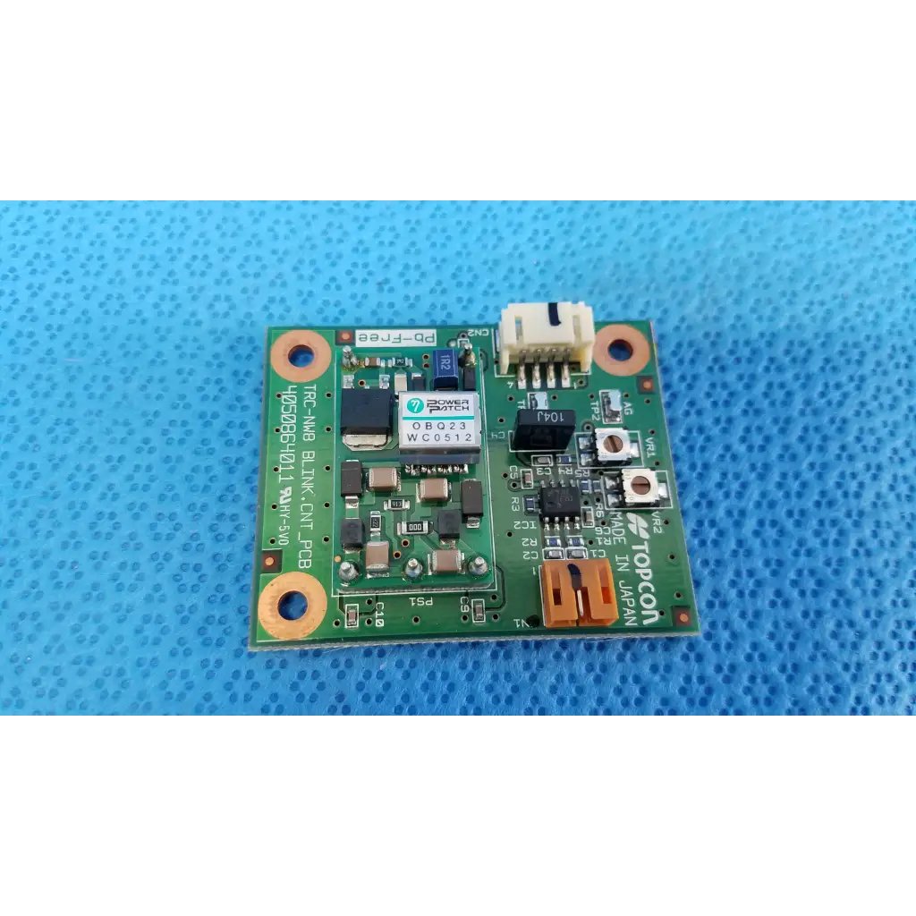 Green rectangular blink control circuit board with white and orange connectors for topcon trc-nw8 fundus retinal camera