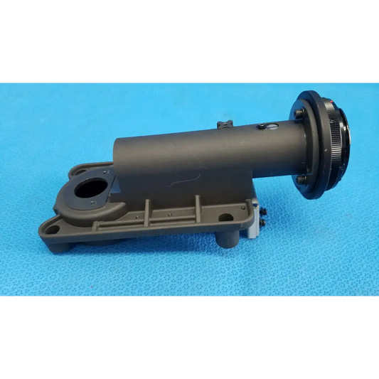 Dark gray metallic main optical lens barrel with black threaded front ring and mounting flanges for Topcon TRC-NW8 camera