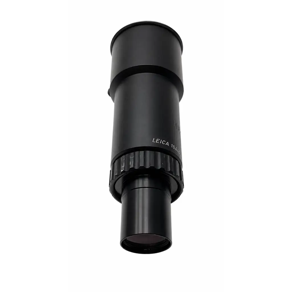 Black Leica 10x magnifier with textured grip and matte finish microscope eyepiece adapter biomed certified