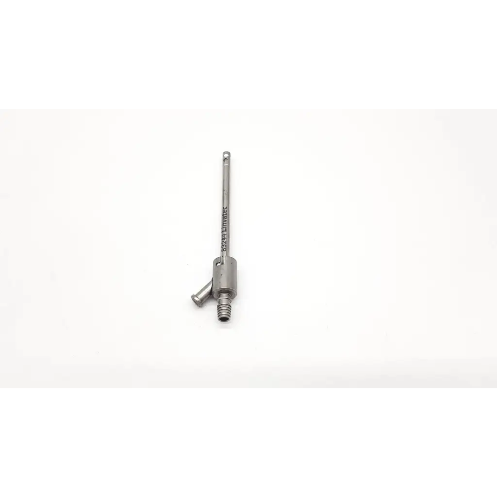 Silver linvatec 83244 cannula da54-77 surgical instrument with threaded shaft and engraved cylindrical handle