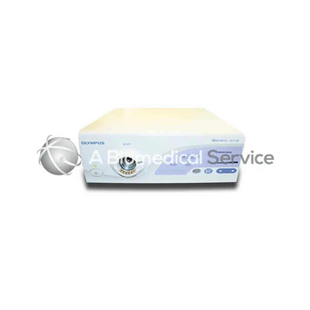 White olympus clv 160 surgical scope console with silver spherical accessory attached by white tubing