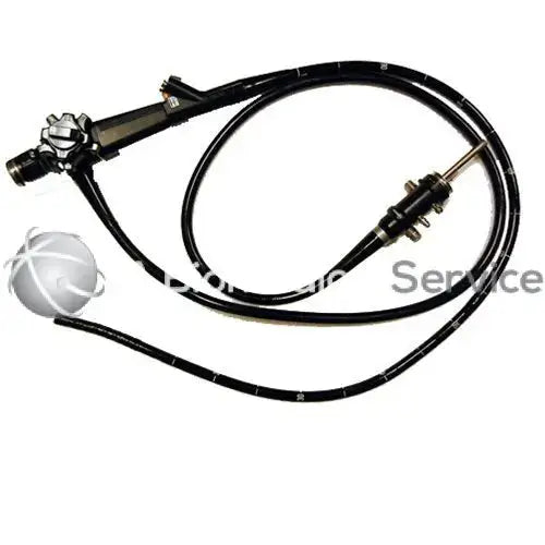 Black flexible endoscope olympus gif-2t10/gif-2t20 with metallic tip and control knobs for precise medical use