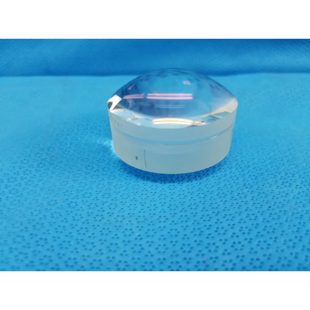 Clear faceted optical dome lens with polished chrome rim and white base for Topcon TRC-NW8 retinal camera mount