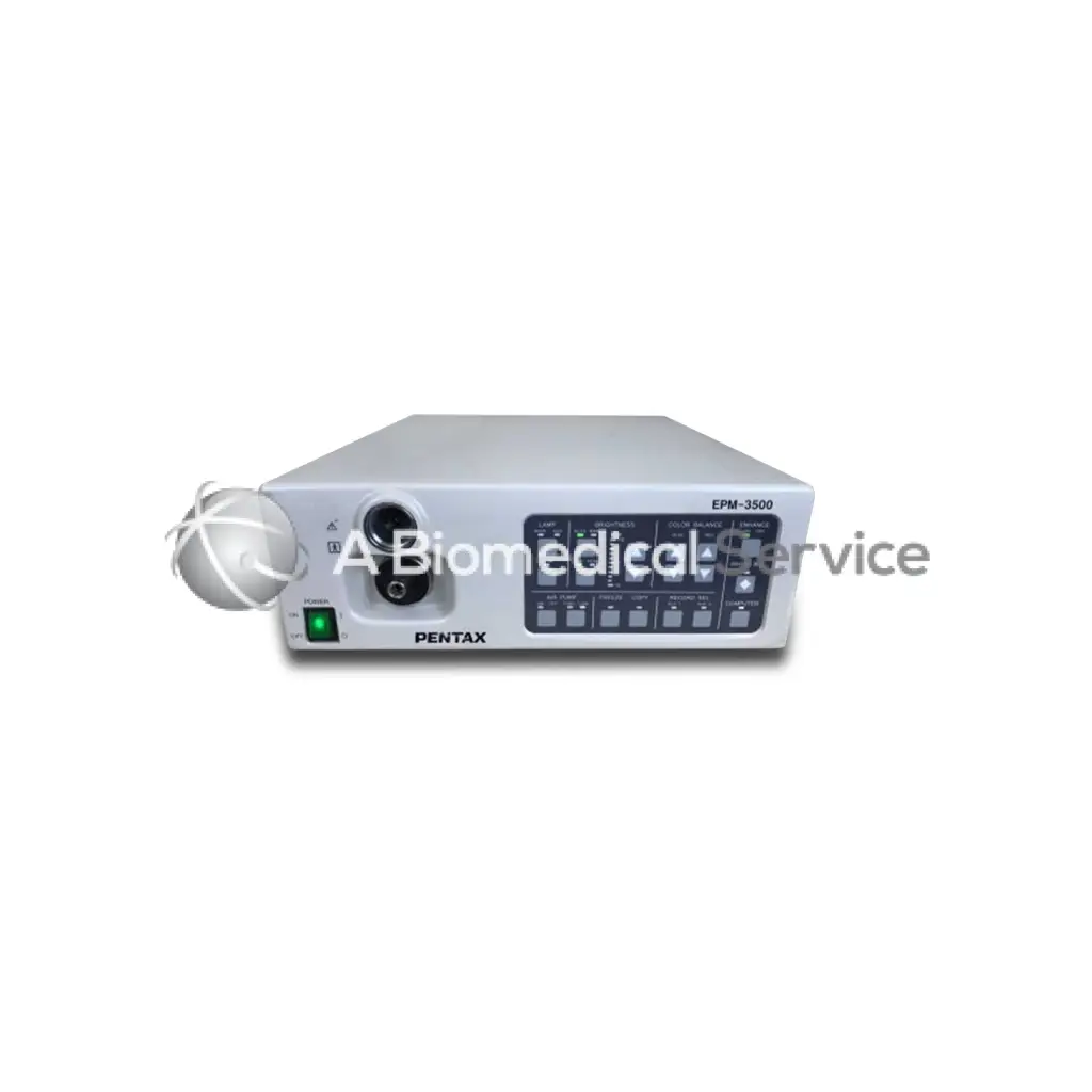 Silver pentax epm-3500 video processor with control panel and white cable for biomedical service applications