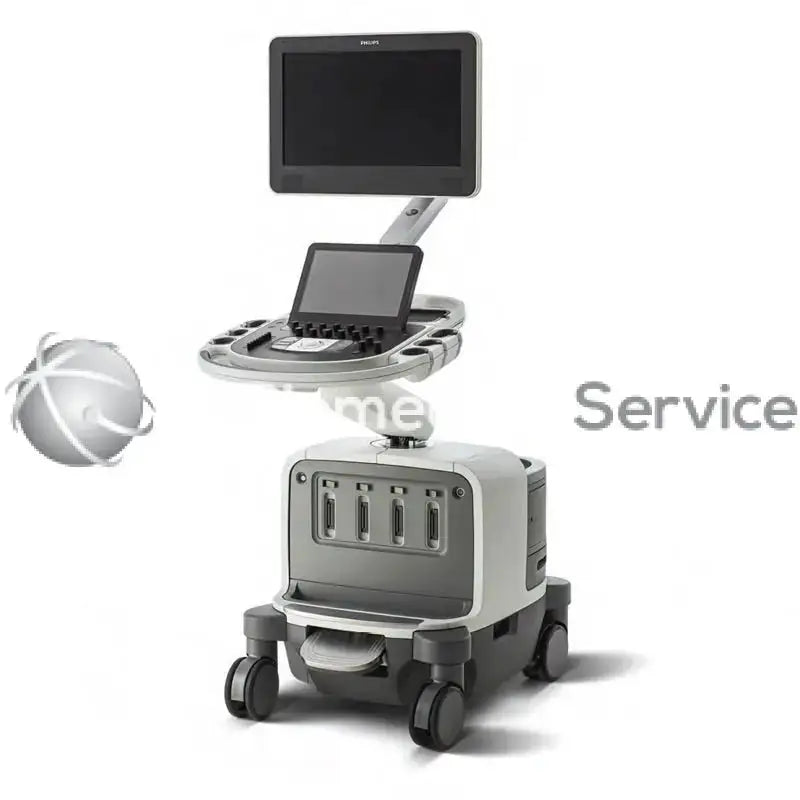 Philips EPIQ 7 gray and white ultrasound machine with mounted touchscreen monitor and control panel on adjustable arm
