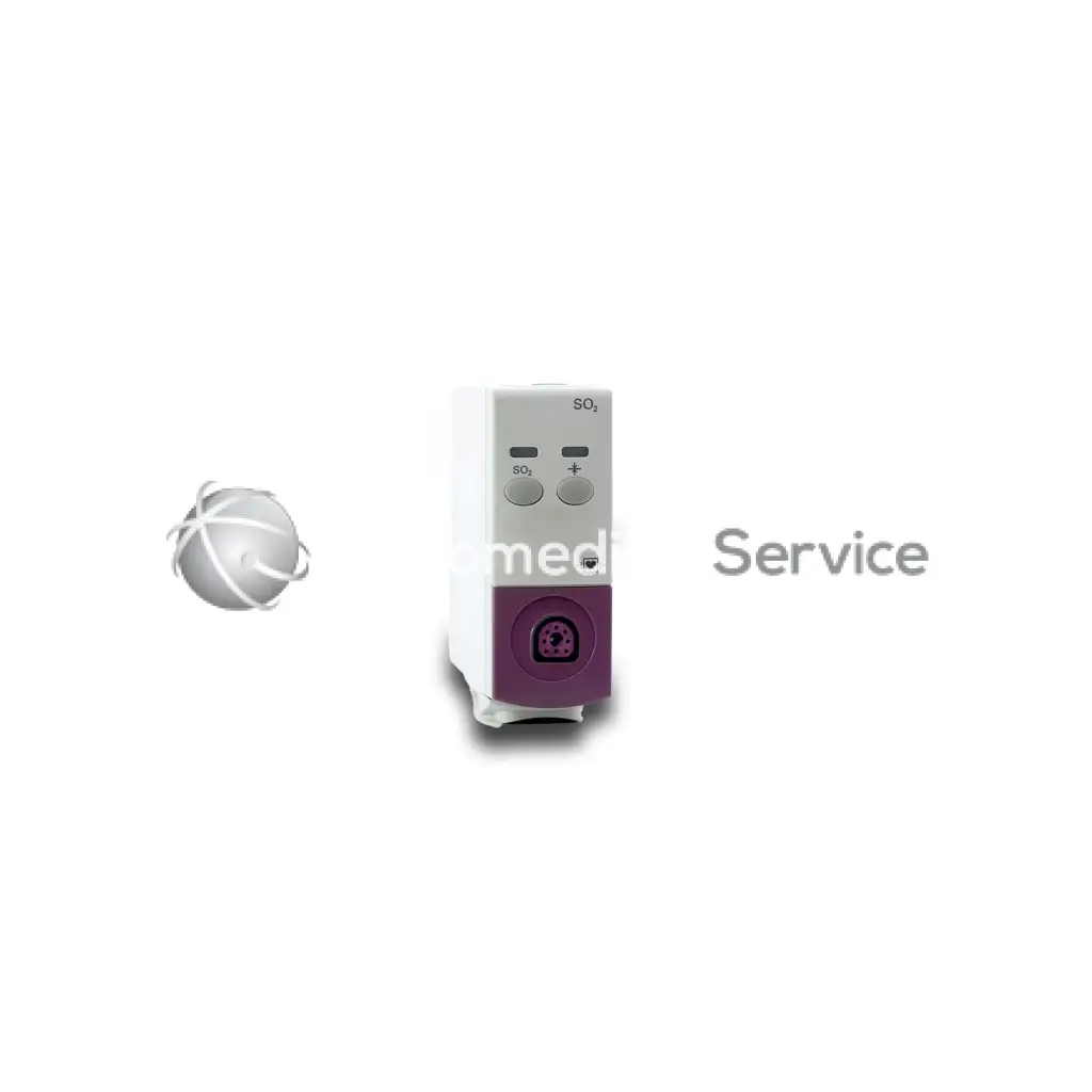 Philips intellivue so2 module medical device in white and purple with two gray so2 and plus buttons and a circular port