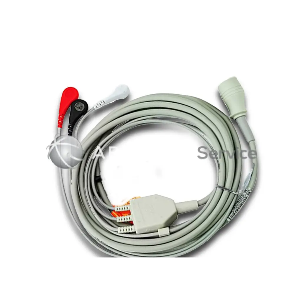 Gray medical cable with red and black electrode attachments for philips m1001ab ecg monitoring device
