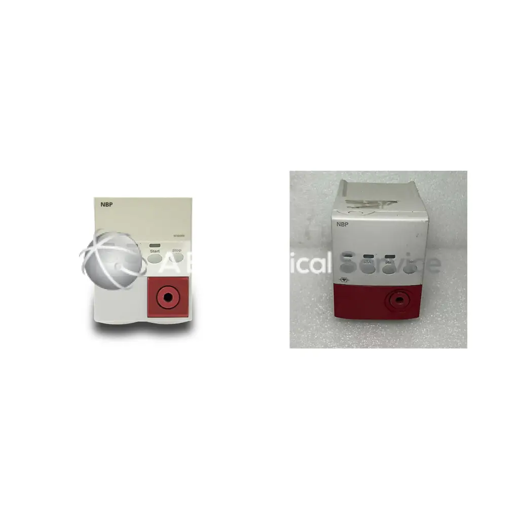 Philips m1008 nibpnbp module white and red biomedical device with circular buttons and central port for biomedical service