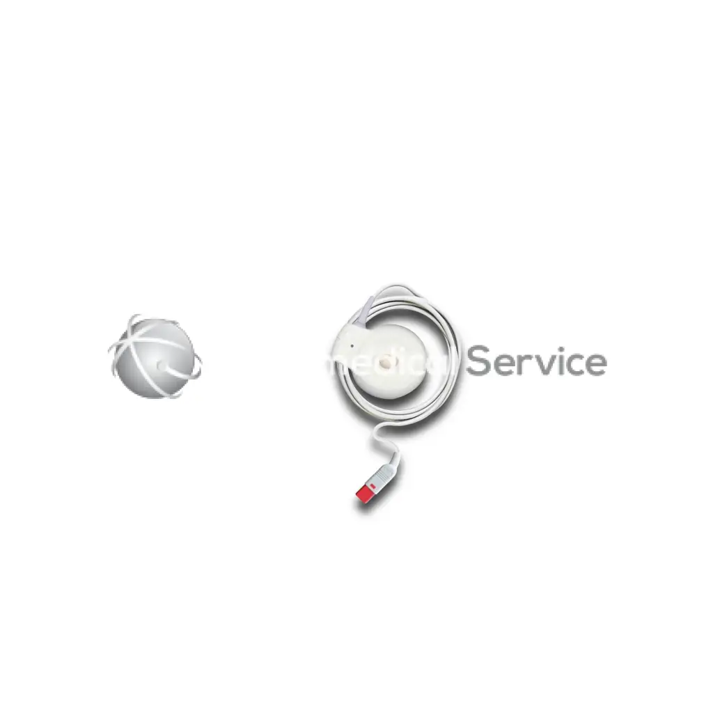 White philips m2734a medical device with coiled cable red connector circular sensor unit and spherical component visible