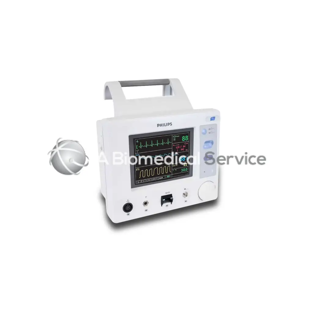 Philips M3927A A3 white vital signs monitor with digital display and integrated handle for patient monitoring
