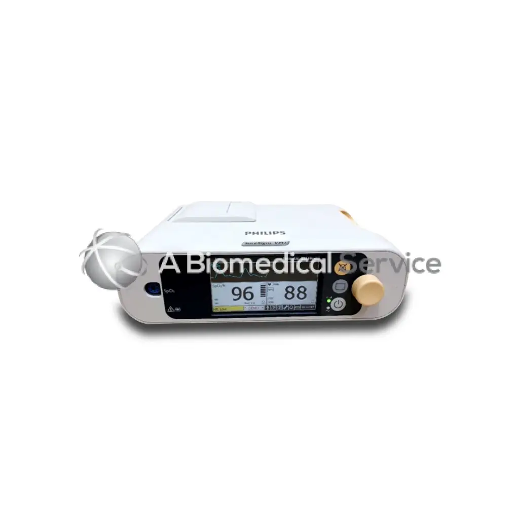 White philips suresigns vm1 etco2 vital signs monitor with digital display and control buttons for patient monitoring