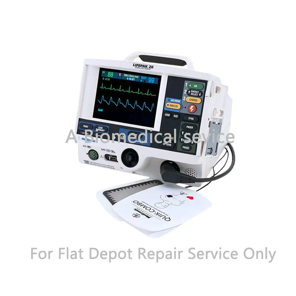 White physio control lifepak 20 defibrillator with digital ecg monitor and buttons for medical equipment repair service
