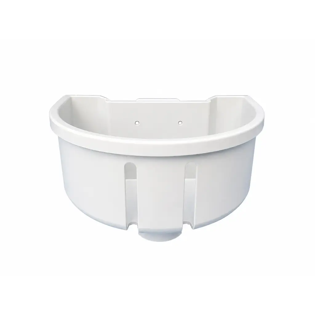 White plastic pet bowl with curved design and two small inner rim holes for riester ri-spec biomed certified diagnostic station
