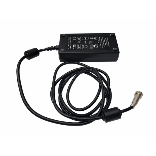 Black rectangular sl power electronics mw155ra2400f02 medical power supply with coiled cable and metallic connector