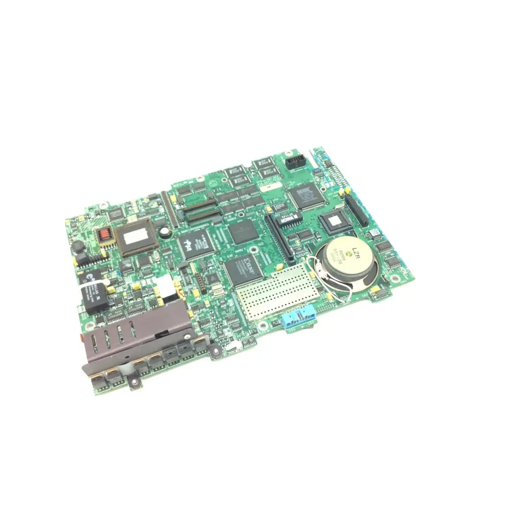 Spacelabs 90369 green pcb main board with electronic components and circular speaker for medical device use