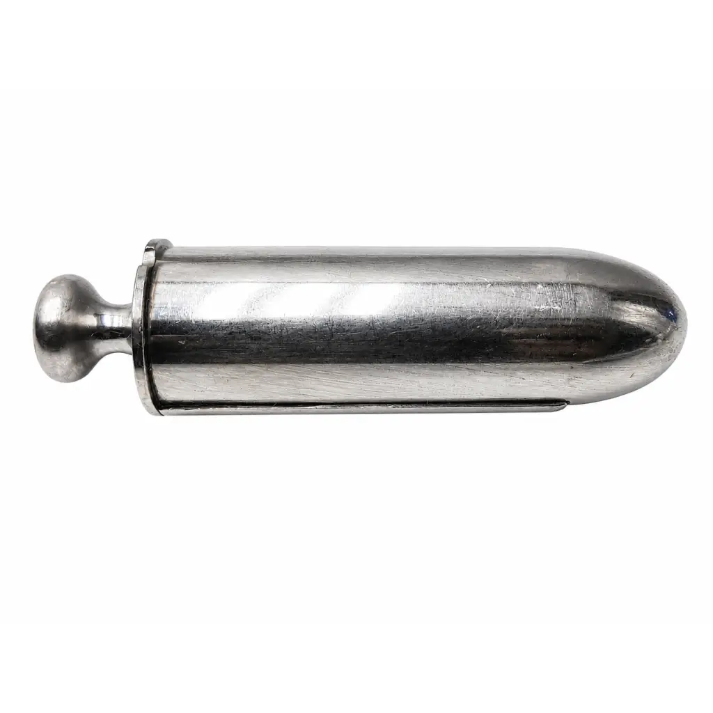 Stainless steel cylindrical medical instrument attachment in silver with rounded knob design