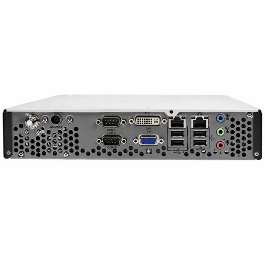 Back side of silver and black industrial-grade stryker switchpoint infinity 3 control system with multiple ports